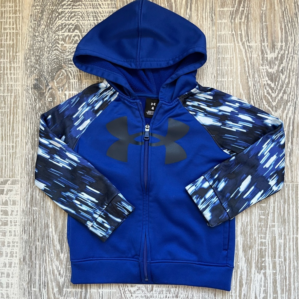 Boys Blue and Black UNDER ARMOUR zip up long sleeve hoodie jacket size 4T